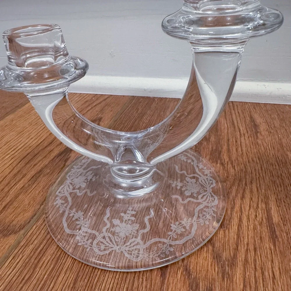 Vintage Fostoria Etched Romance Double Candle Holder‎ 5.25